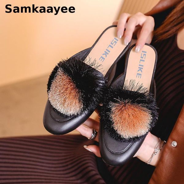 

size 36-40 women slippers winter female pu leather flats shoes slip on soft slides non-slip casual ladies indoor footwear y37, Black
