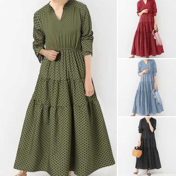 

dresses bohemian printed dress 2021 women's spring sundress casual long sleeve maxi vestidos female v neck robe plus size, Black;gray
