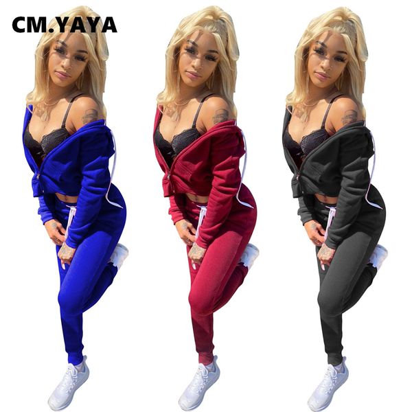 

autumn solid womens set zipper hooded sweatshirt jogger pants suit active wear trasuit two piece set fitness outfitby air, White