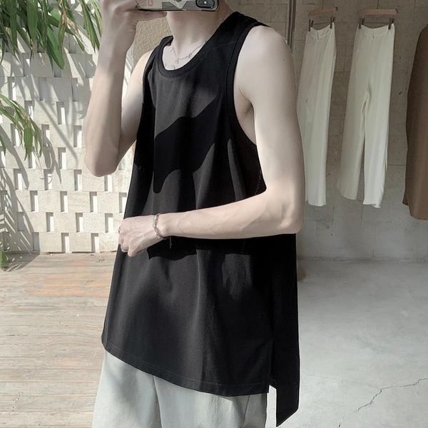 

men' tank mens basic sleeveless vest for 2021 fashion loose fit workout clothes teen oversized punk style split design streetwear, White;black
