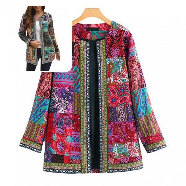 

women's jackets all match autumn winter geometric print open stitch jacket for vacation, Black;brown