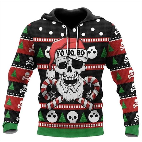 

men's hoodies & sweatshirts santa skull 3d all over printed merry christmas long sleeve autumn spring tracksuit jacket coat 4xl, Black