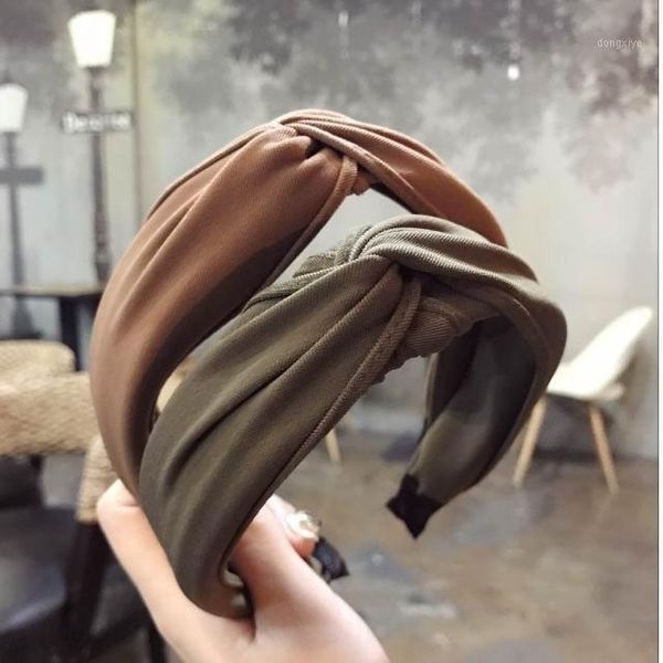 

korea solid color cloth knotted wide hairbands for women twist hairband bowknot cross tie hoop headwear fashion hair accessories1