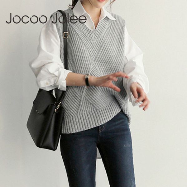 

v neck women vest sweater spring autumn twist striped solid sleeveless oversized jumper knitted loose ladies pullover 210428, Black;white