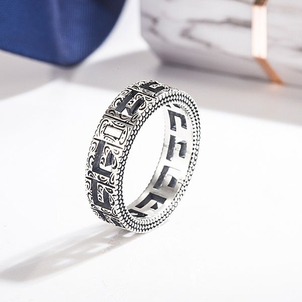 

designer jewelry 925 double square pattern ancient family narrow hollow thai silver effect male and female couple pair ring