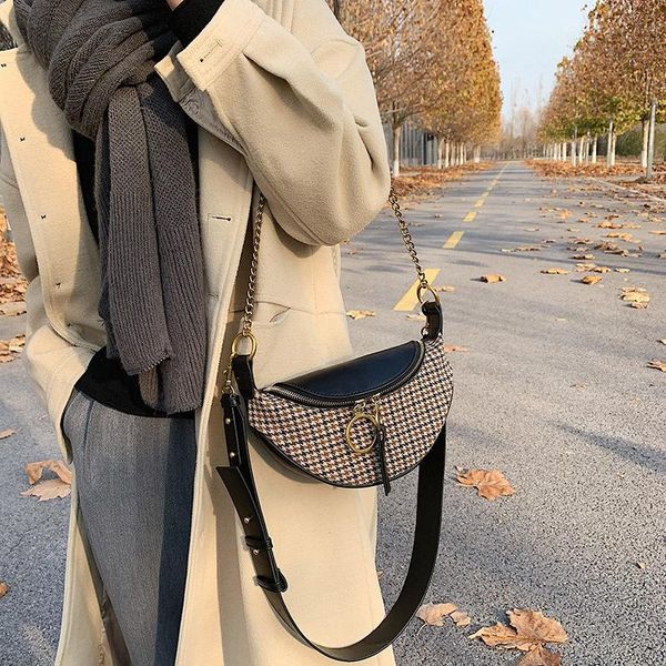 

pu leather check waist bags for women 2021 simple small shoulder bag luxury chest crossbody handbags sac a main