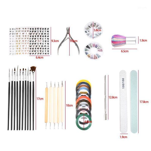 

fork art tools set manicure rhinestones cuticle 11pcs nail files dust brush dotting pen tape lines decals sticker kit1