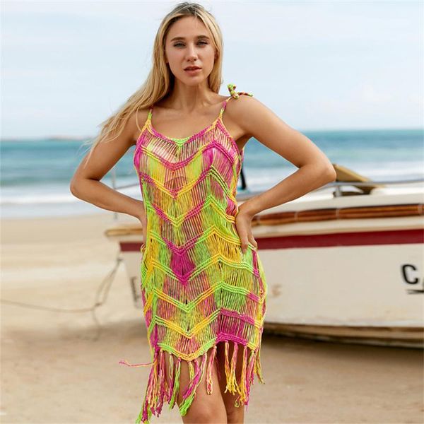 

women's swimwear traje de bano roupa crochet colorful robe beach dress, White;black