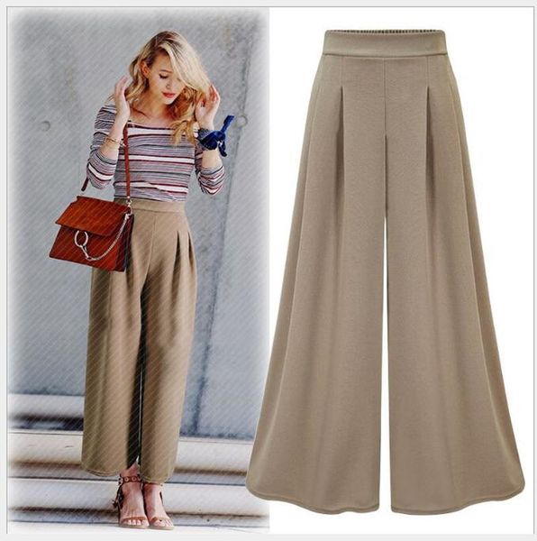 

women's pants & capris summer wide leg for women casual elastic high waist 2021 fashion loose long pleated pant trousers femme cl77, Black;white
