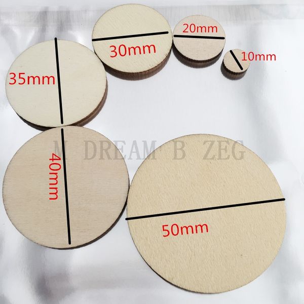 Cerchi artigianali in legno Chip rotondi 10mm - 100mm Mini ritagli di legno Ornamento Disco vuoto Pittura fai da te Tag Decorazione Arte Artigianato243P