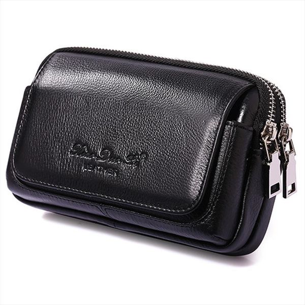 

men cowhide genuine leather military waist bag cell mobile phone cover case skin hip belt bum purse fanny pack pouch