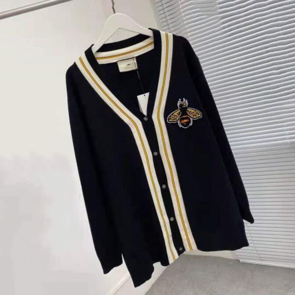 

sweaters letterg agu brand cci designer embroidered bee college style black cardigan couples upper body age reduction, White;black