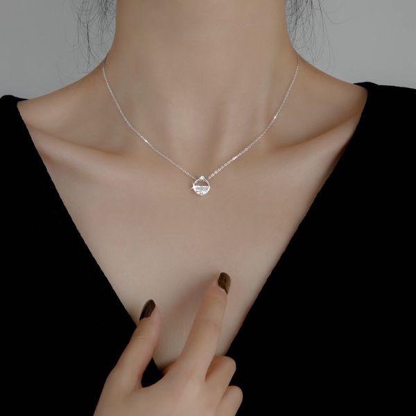 

a congested spring necklace female niche design feeling necklace necklace female collarbone chain contracted temperament pendant, Silver