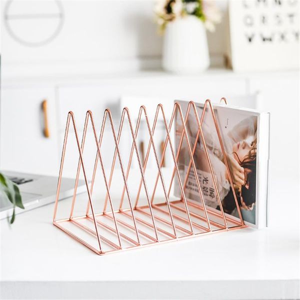 

storage baskets ins rose gold bookshelf deskmetal book block office spapers magazines rack scandinavian home decor golden shelf