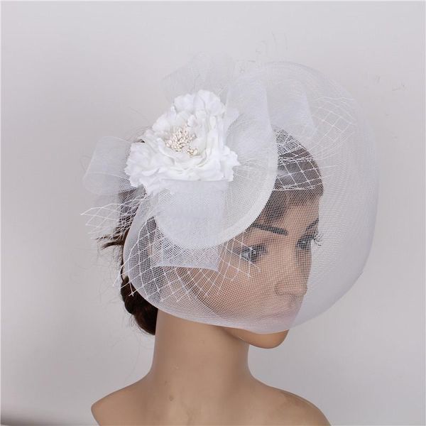 

white fabric flower fascinator hairclip for party hats wedding accessories bridal mesh veil headdress event women syf49 hair