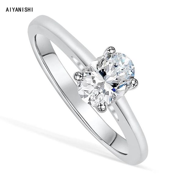 

cluster rings aiyanishi trendy silver band for women 925 bridal solitaire oval sona diamond engagement ring bijoux femme, Golden;silver