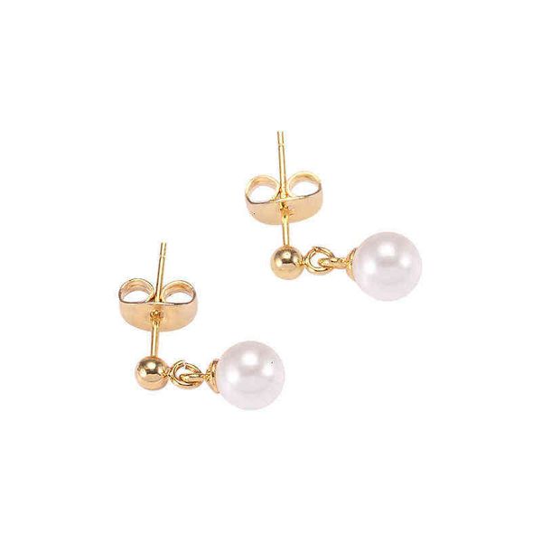 

s925 sier needle pearl earrings natural freshwater pearl shell earrings simple temperament anti allergy tea series, Golden
