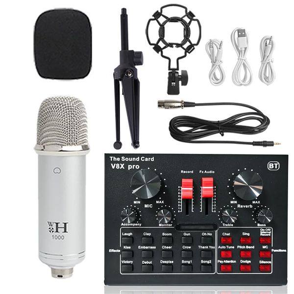 

microphones wireless karaoke microphone tripod wxh1000&bm900 usb sound card v8xpro professional studio condenser for pc phone mic