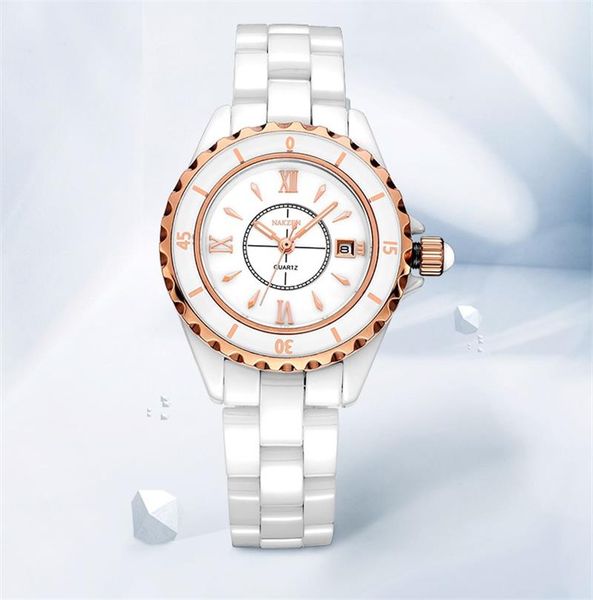 

ceramic watch with diamond calendar waterproof, Slivery;black