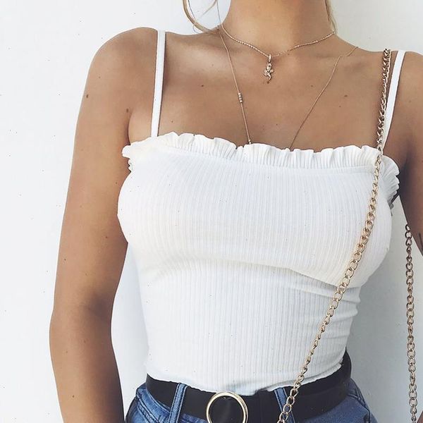 

camis summer womens women tank fashion ruffles vest off shoulder halter blouse t shirt crop mujer, White