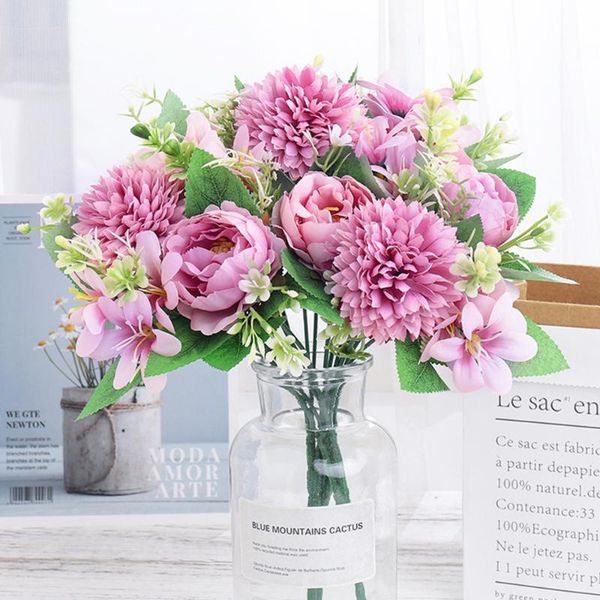 

decorative flowers & wreaths silk artificial peony for home wedding decoration dandelion bouquet ball diy craft wreath christmas fake flower