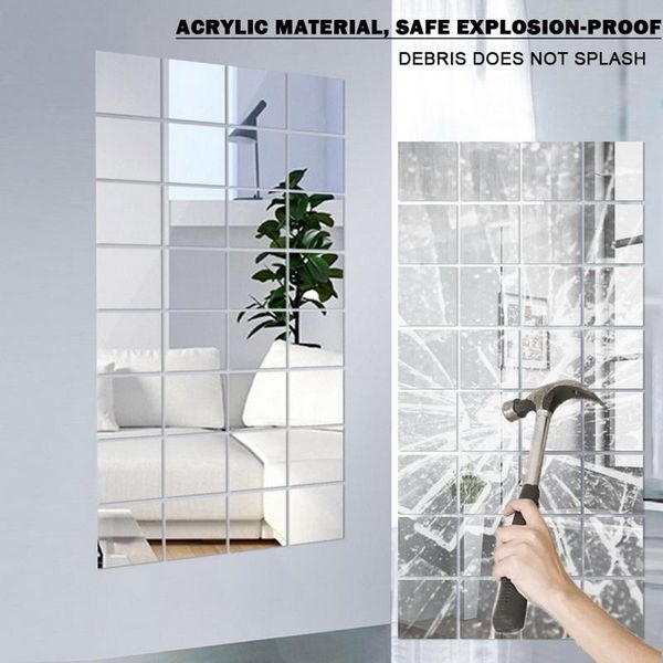 

wallpapers 9/16/32pcs bathroom mirrow wall decorative self adhesive furniture films 15x15cm square quality mirror foil stickers