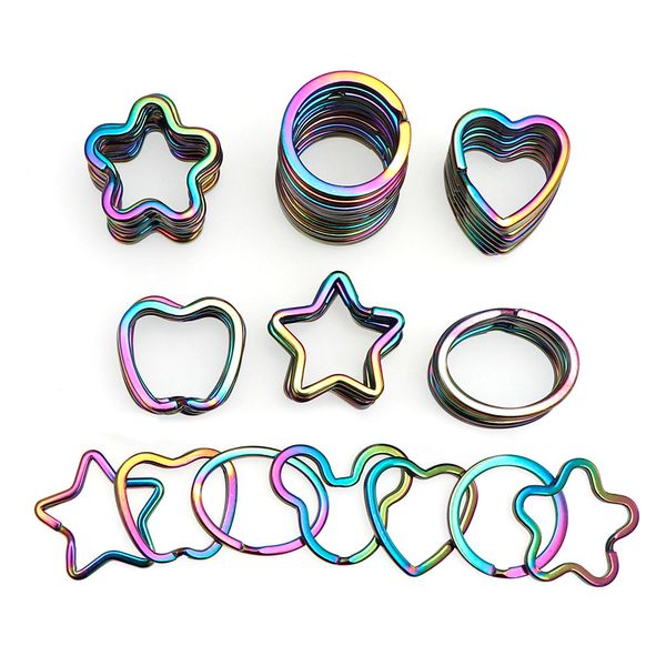 

neutral metal key ring, rainbow heart and star, metal, manual accessories, 3, 10., Silver