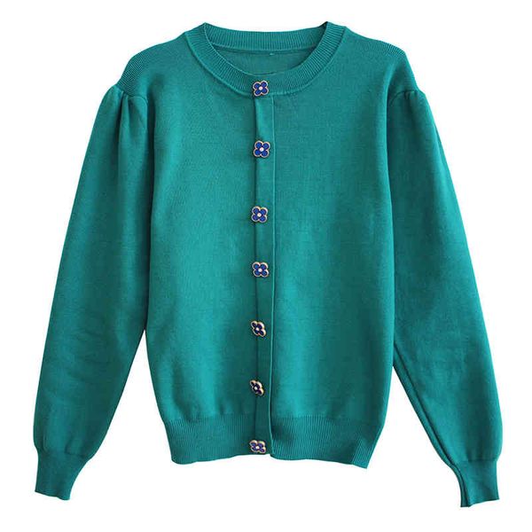 

women green black sweater knitted long sleeve solid petal button pullovers casual o-neck spring m0389 210514, White