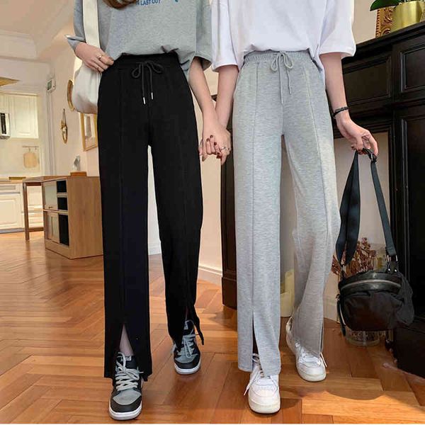 

women's pants & capris broad-legged pants, high-waisted pants with curtain, thin, versatile, loose and straight, casual, sporty for wom, Black;white