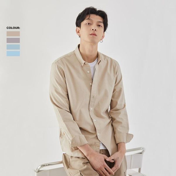 

mens clothing men's solid color long-sleeved korean shirts 2021 spring trend fashion casual shirt, White;black
