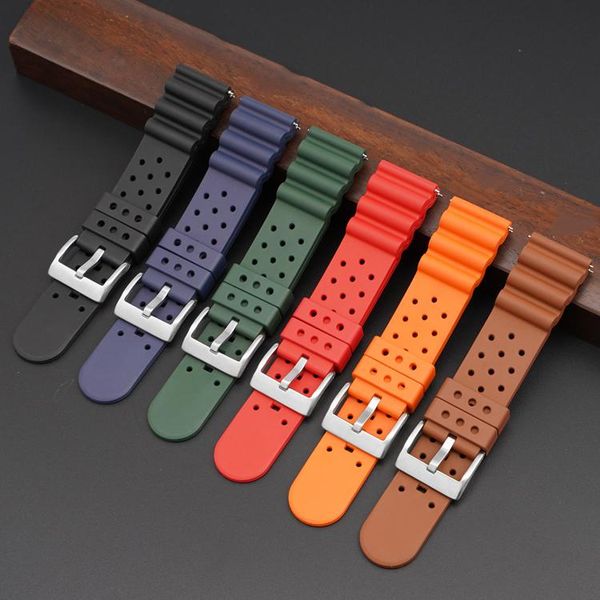 

watch bands fluoro rubber sport strap 20mm 22mm 24mm stainless steel buckle waterproof men replacement band for huawei gt 2e, Black;brown