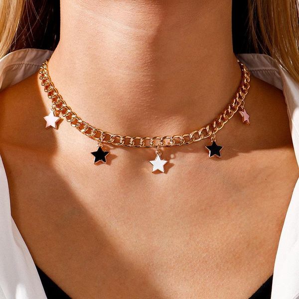Gemischte Stern-Halsketten für Damen, goldfarben, klobige Halskette, glasierter Anhänger, Schmuck