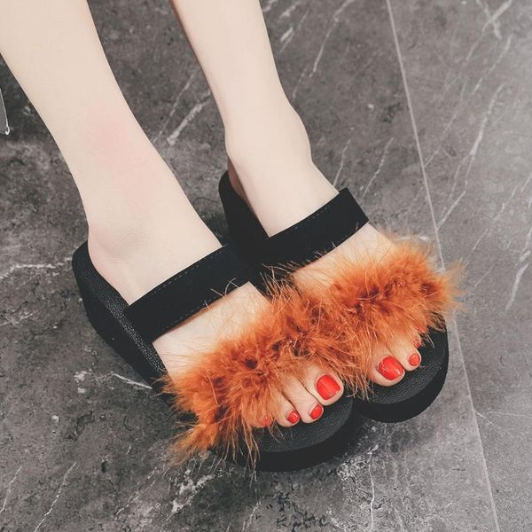 

slippers women summer thick bottom beach shoes slope heel waterproof platform 2021, Black