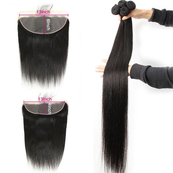 

human hair bulks queenlife 40 42 inch straight bundles with 13x4 frontal pre plucked brazilian virgin lace 3, Black