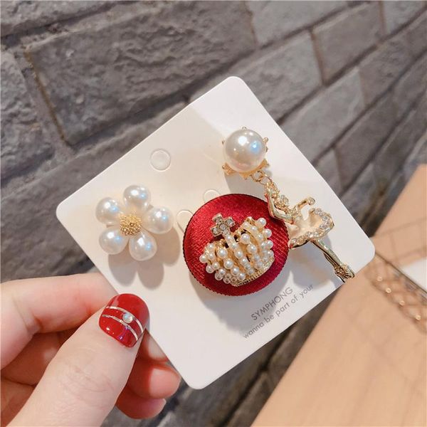 

pins, brooches simple cute girl imitation pearl flower geometric round multi-piece set broochs for women fashion corsage jewelry accessories, Gray