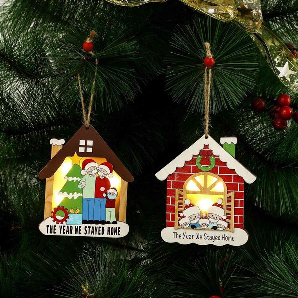 Ciondoli in legno con luce a LED Ornamenti per l'albero di Natale Appesi Decorazioni per la casa Decorazioni natalizie Regalo di Capodanno