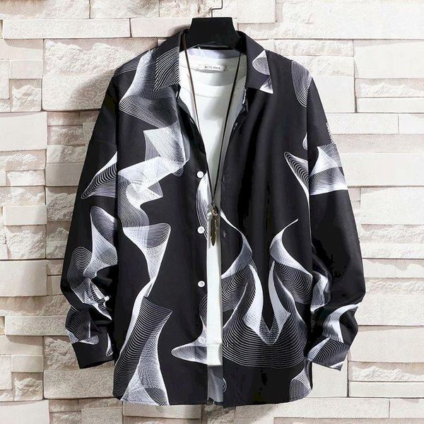 

men's casual shirts streetwear shirt men long-sleeved spring summer hip-hop bf style korean loose trend fashion blouses clothes, White;black