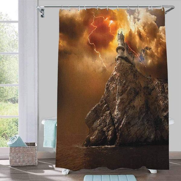 

fantasy christmas shower curtains fantasy castle on of the cliff with thunder supernatural place fiction print waterproof