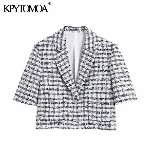 

women's suits & blazers kpytomoa women 2021 fashion with buttons tweed cropped blazer coat vintage short sleeve pockets female outerwea, White;black