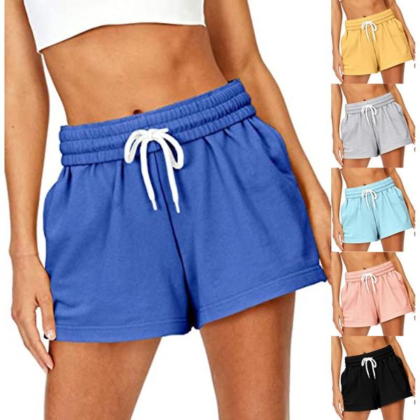 

women's shorts 2021 casual summer drawstring comfortable sports elastic high waist running short belt pocket, White;black