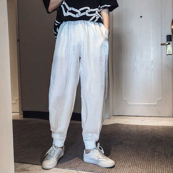 

men's pants jogger men satin comfortable elastic waist sweatpants fashion streetwear casual pant male white grey otvj, Black