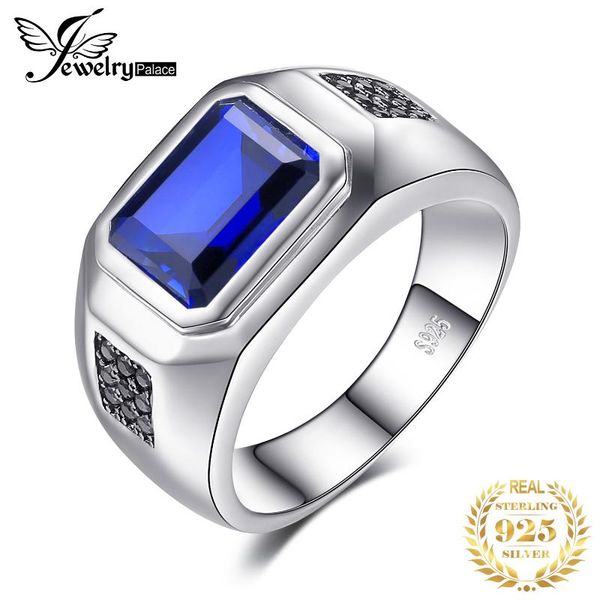 

cluster rings jewpalace 4.3ct black spinel created sapphire ring 925 sterling silver for men wedding gemstones jewelry, Golden;silver