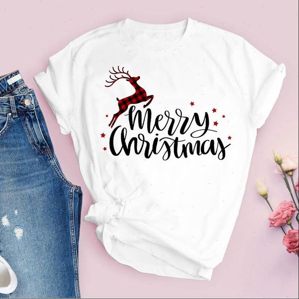 

tees womens t shirts for women print plaid deer snowflake fashion 90s merry christmas clothes lady clothing female shirt graphic, White
