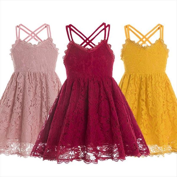 

girls for kids sling girl dress vest lace flower embroidery tutu vestidos 3 8 years elegant wedding party children princess, Red;yellow