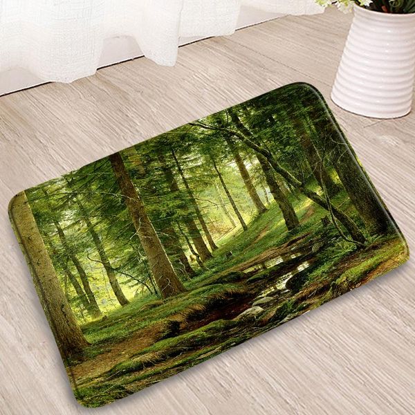 

bath mats tropical trees green leaves doorway rugs kitchen corridor flannel absorbent non-slip carpets washable home decoration
