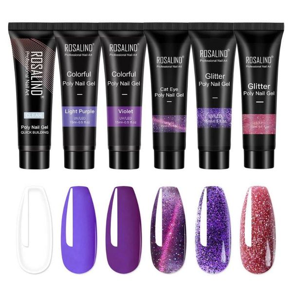

nail gel poly kit purple glitter extension for beginner, Red;pink