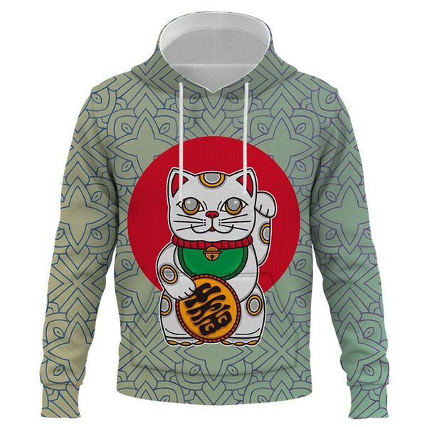 

men's hoodies & sweatshirts 2021 fashion men japanese 3d printed hooded / women's fortune cat design harajuku hoody clothing, Black