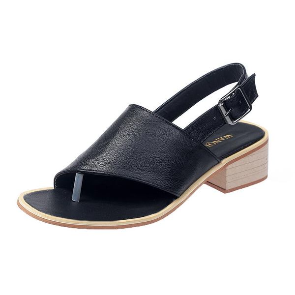 

2021 summer women sandals block chunky low heel gladiator shoes woman slingback buckle strap flip flops slides sandalia feminina, Black