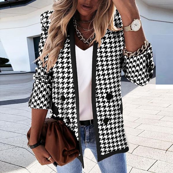 

spring autumn women's blazers jackets korean lady wild plaid and sequins lapel long sleeve suits ladies work wear wool & blends, Black