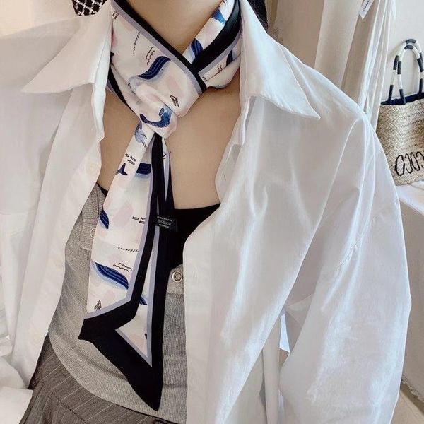 

scarves long lady bag silk scarf skinny neck hair scarfs for women band headwear handbag tie ribbons 2021 handle wraps summer, Blue;gray
